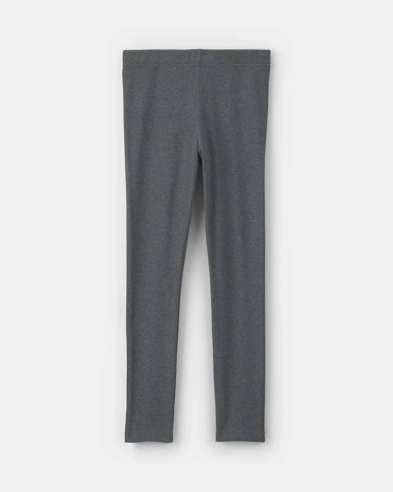 Girls Pull-On Stretch Rib Leggings - Grey