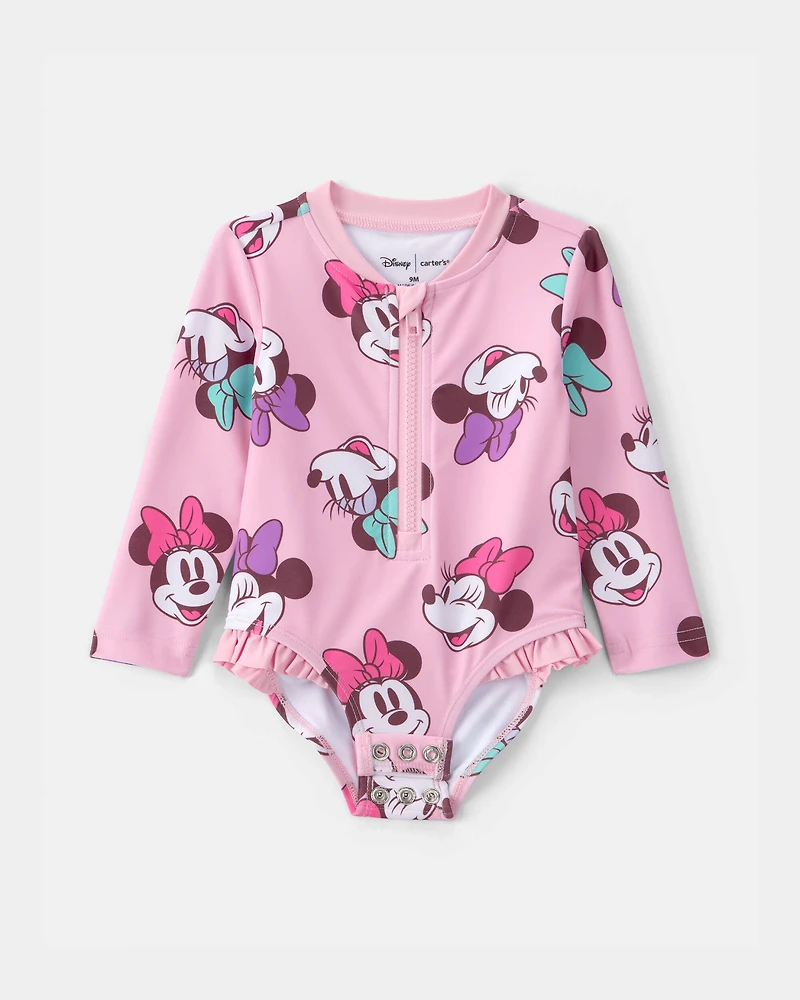 Baby Girl Disney© Minnie Mouse 1-Piece Swimsuit Rashguard - Pink