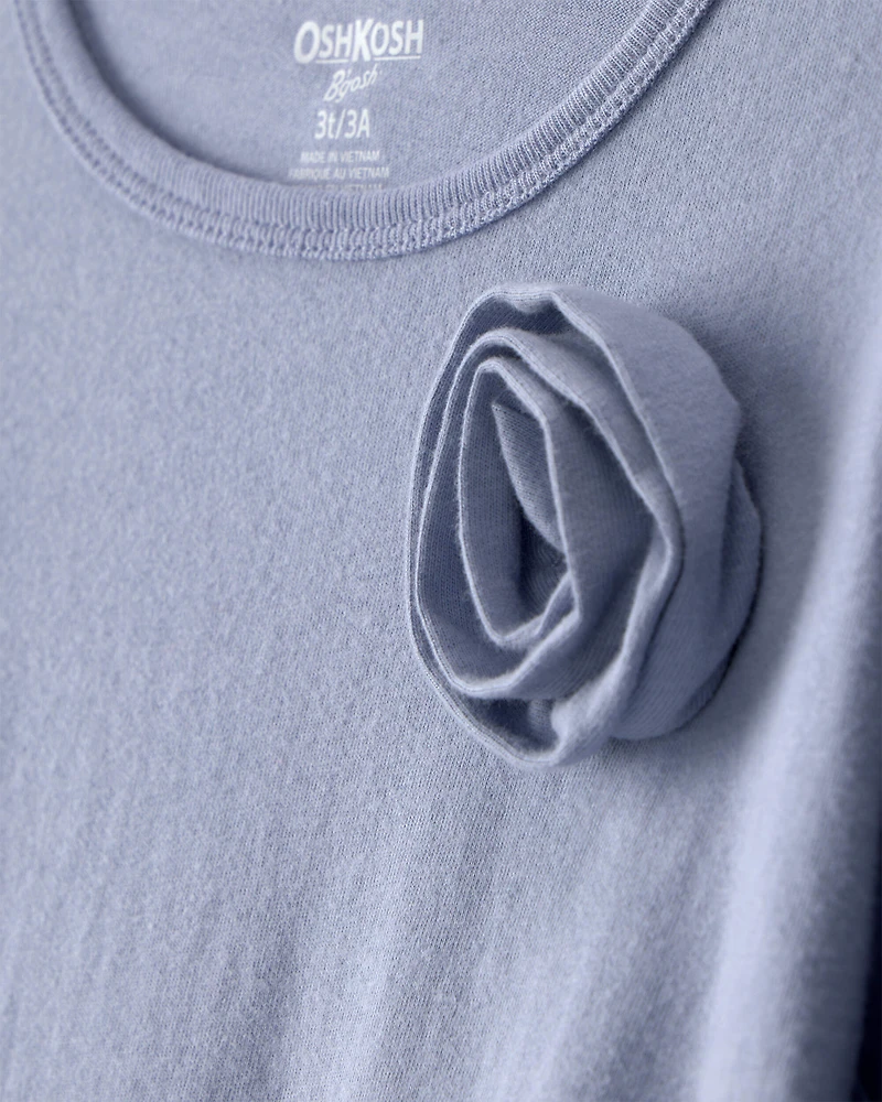 Toddler Girl 2-Piece Rose Applique Top & Patchwork Denim Jeans Set - Blue