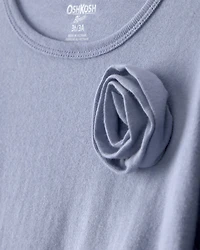 Toddler Girl 2-Piece Rose Applique Top & Patchwork Denim Jeans Set - Blue