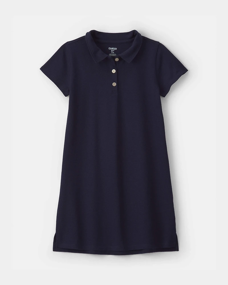 Girls Uniform Piqué Short-Sleeve Dress - Navy