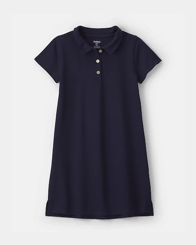 Girls Uniform Piqué Short-Sleeve Dress - Navy