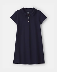 Girls Uniform Piqué Short-Sleeve Dress - Navy