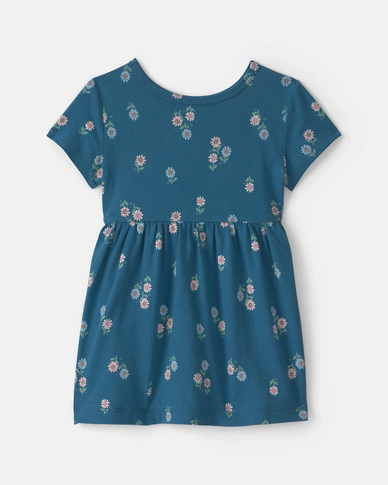 Baby Girl Floral Short-Sleeve Dress - Navy Blue