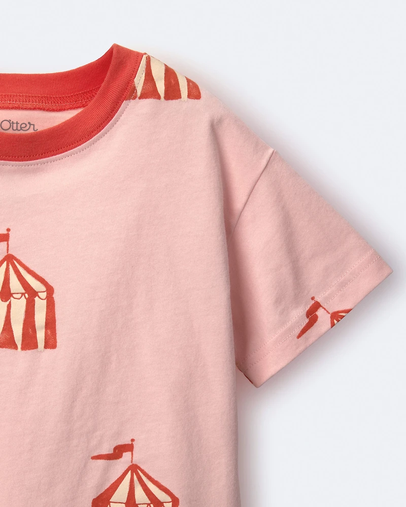 Toddler Girl Relaxed Graphic Tee in Big Top Print - Light Pink