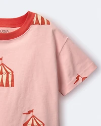 Toddler Girl Relaxed Graphic Tee in Big Top Print - Light Pink