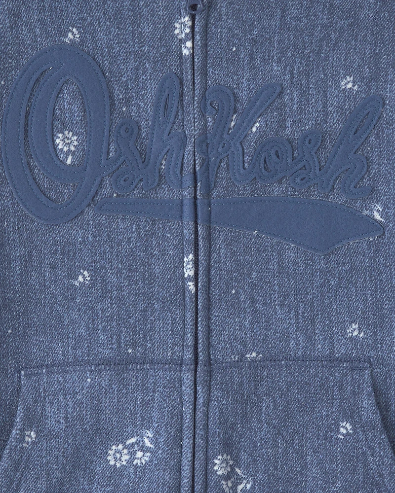 Girls Floral OshKosh Logo Zip-Up Hoodie - Blue
