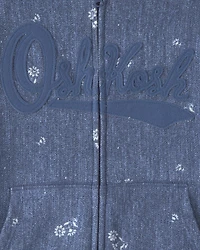 Girls Floral OshKosh Logo Zip-Up Hoodie - Blue