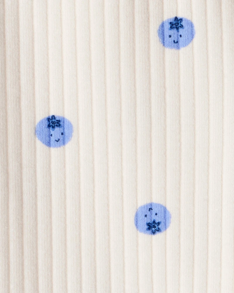 Baby Girl Blueberry Print Cotton Pull-On Pants - Ivory