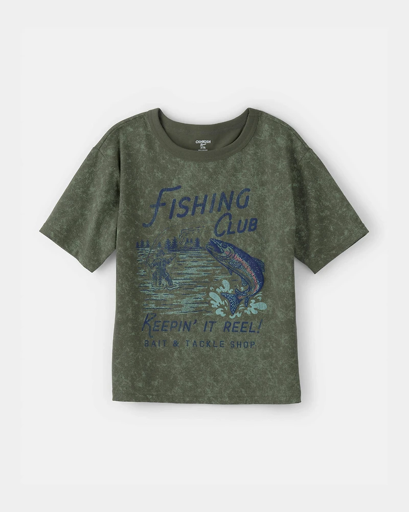 Boys 2-Piece Fishing Tee & Denim Jeans Set - Brown/Grey