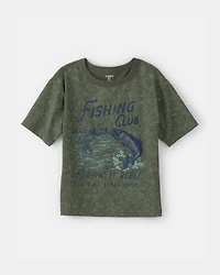 Boys 2-Piece Fishing Tee & Denim Jeans Set - Brown/Grey