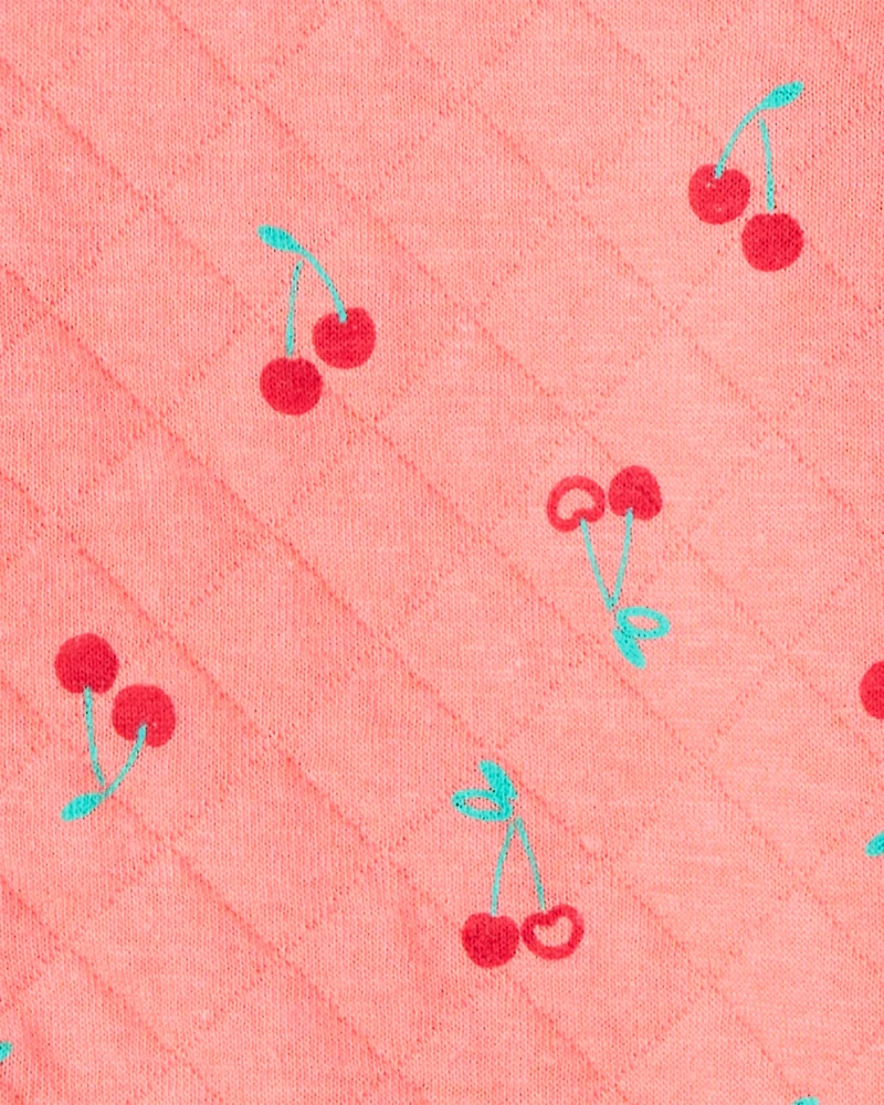 Baby Girl 3-Piece Cherry Quilted Cardigan Outfit Set - Pink