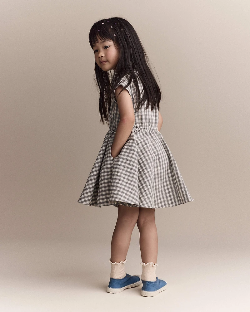 Toddler Girl Avenue Twirl™ Scalloped Dress in Gingham - Grey