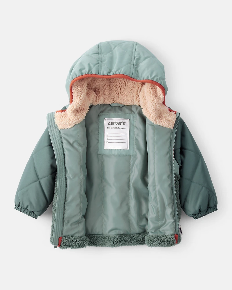Baby Boy Long-Sleeve Midweight Quilted Sherpa Jacket - Green
