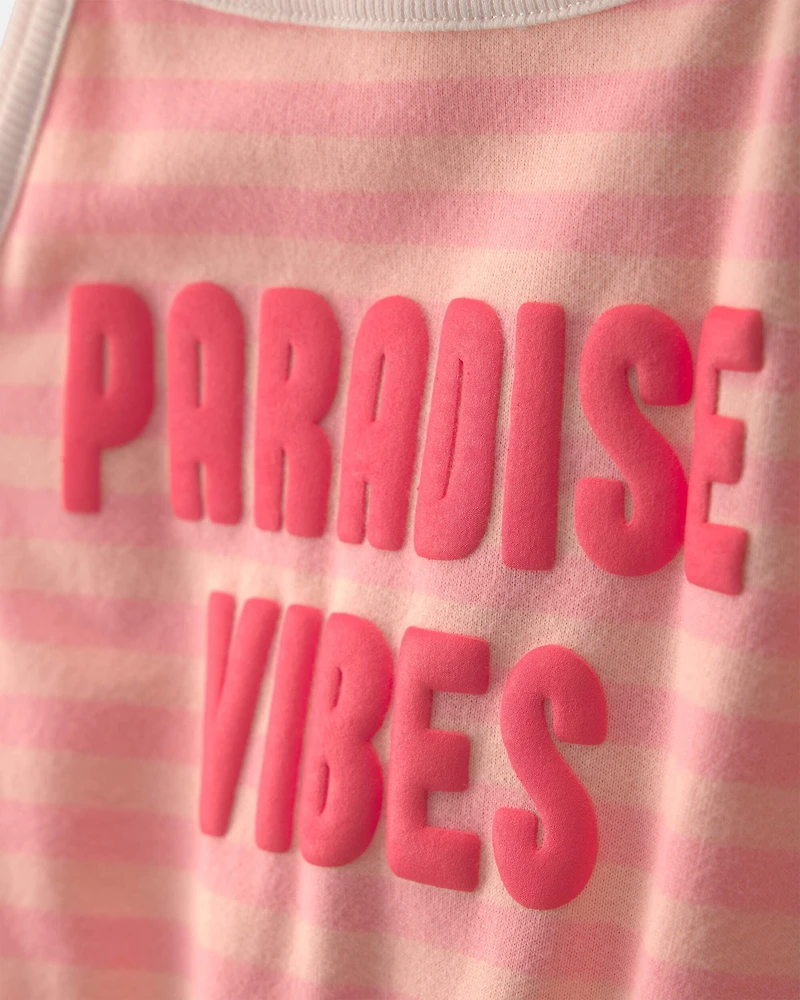 Girls 'Paradise Vibes' French Terry Romper - Coral