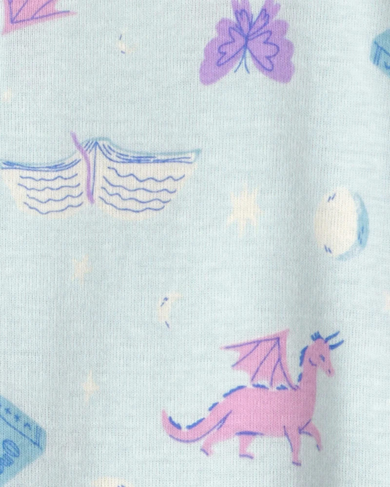 Toddler Girl Fairytale Dragon 100% Cotton Snug Fit 1-Piece Pajama - Blue
