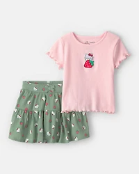 Toddler Girl 2-Piece Hello Kitty® Strawberry Top & Skort Set - Pink/Green