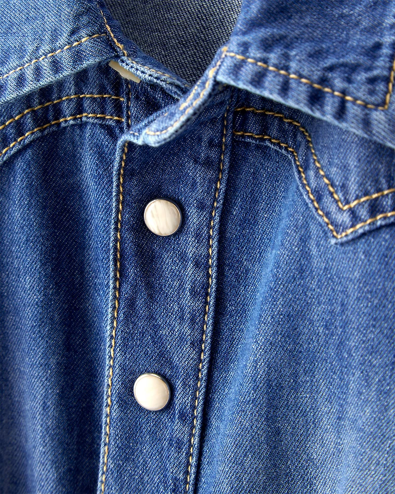 Toddler Girl Cotton Long-Sleeve Denim Dress - Blue