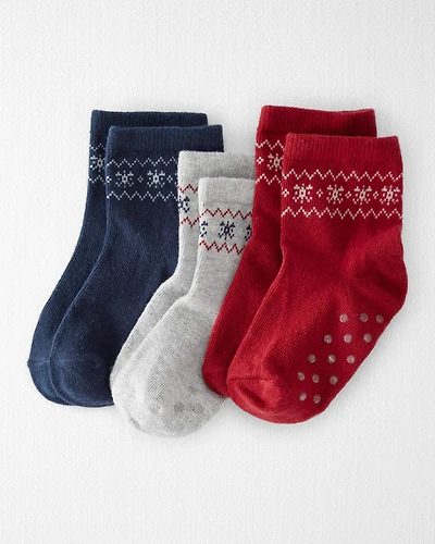 Toddler 3-Pack No-Slip Holiday Socks Made with Organic Cotton