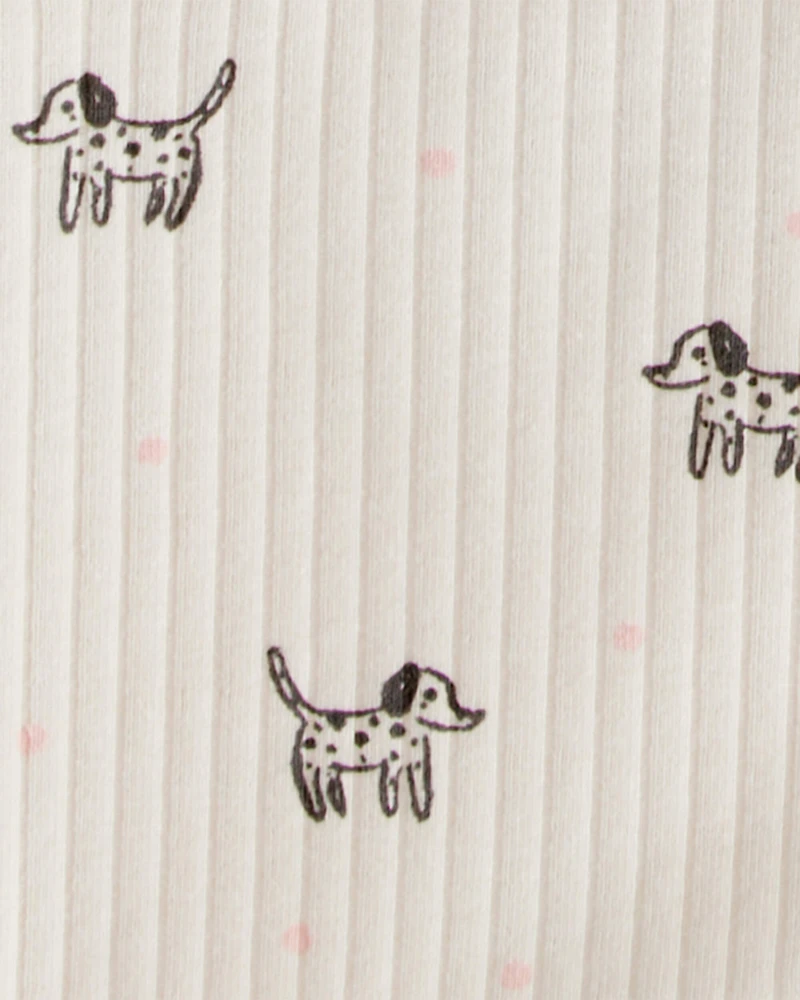 Toddler 2-Piece Dog Print Ribbed Tee & Pull-On Pant Set - Ivory