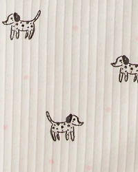 Toddler 2-Piece Dog Print Ribbed Tee & Pull-On Pant Set - Ivory