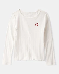 Girls 2-Piece Cherry Embroidered Top & Pleated Skort Set - Ivory/Navy