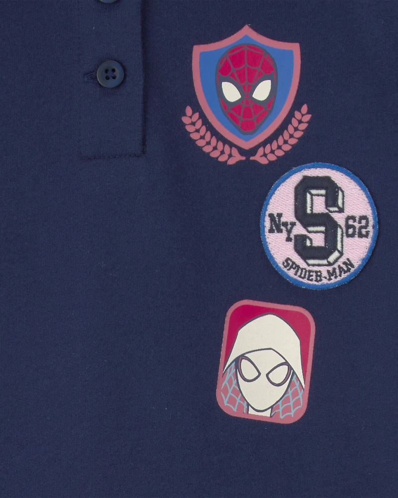 Girls ©Marvel Spiderman French Terry Polo Dress - Navy Blue