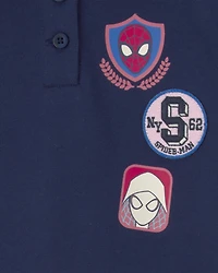 Girls ©Marvel Spiderman French Terry Polo Dress - Navy Blue