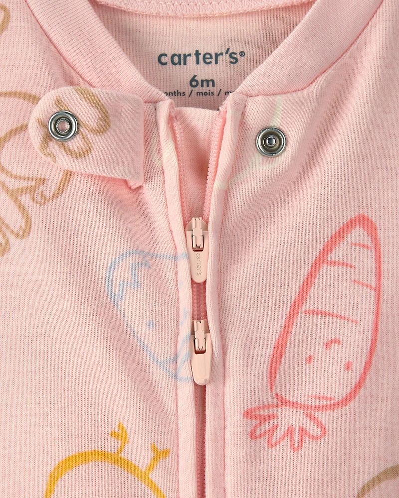 Baby Girl Easter 100% Cotton 2-Way Zip Sleep & Play Pajama - Pink