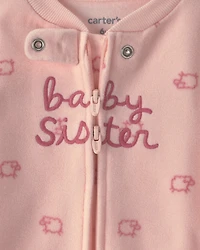 Baby Girl 'Baby Sister' Fleece 2-Way Zip Sleep & Play Pajamas - Pink