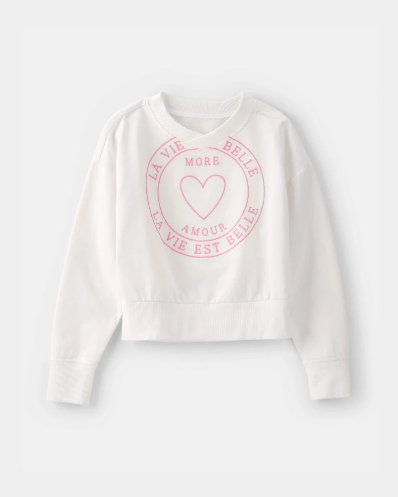 Girls 'More Amour' French Terry Pullover Sweatshirt - Cream