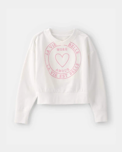 Girls 'More Amour' French Terry Pullover Sweatshirt - Cream