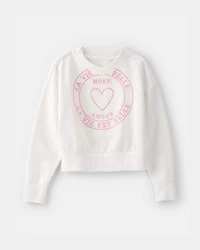 Girls 'More Amour' French Terry Pullover Sweatshirt - Cream