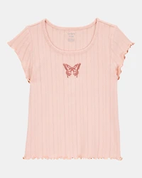 Kid 2-Piece Butterfly Pointelle Tee & Chiffon Skirt Set - Pink