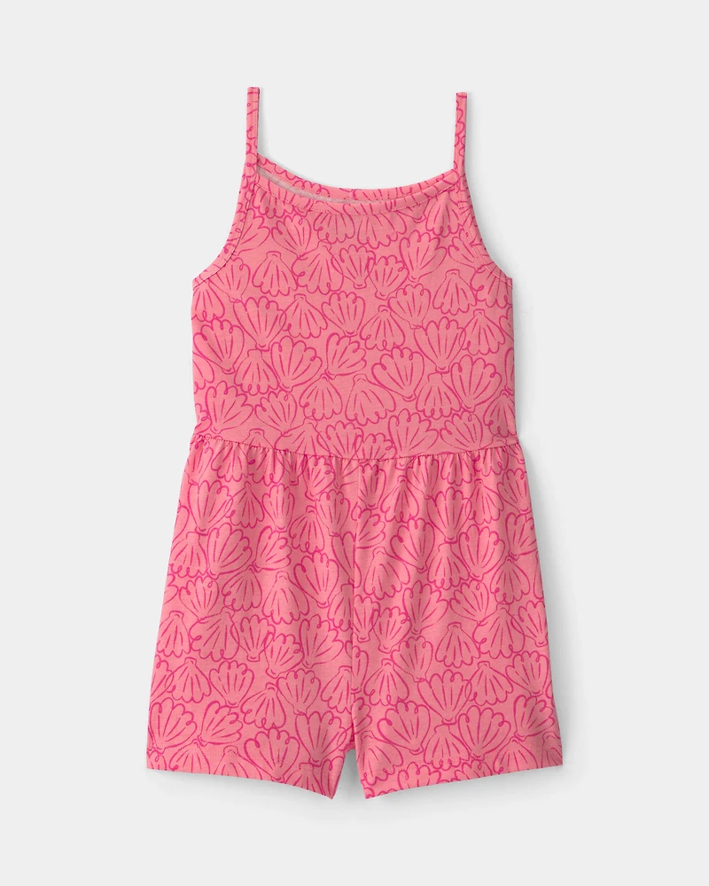 Girls Shell Romper - Coral