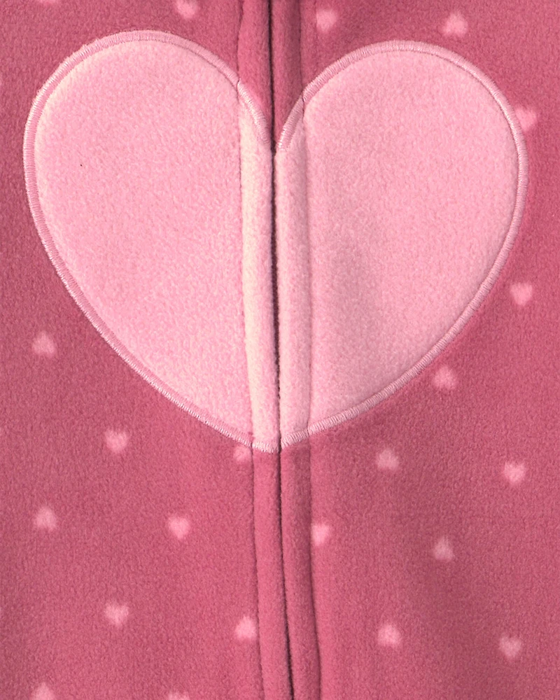 Baby Girl Heart Fleece 2-Way Zip Sleep & Play Pajamas - Pink