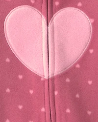 Baby Girl Heart Fleece 2-Way Zip Sleep & Play Pajamas - Pink