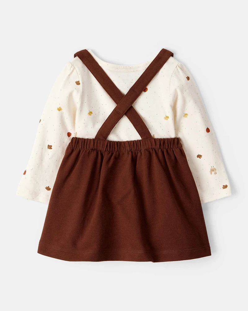 Baby Girl 3-Piece Thanksgiving Print Dress Set - White/Brown