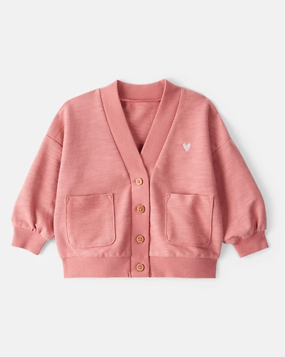 Baby Girl Heart Cotton Long-Sleeve Cardigan Sweater - Pink