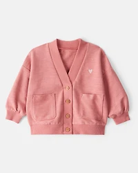 Baby Girl Heart Cotton Long-Sleeve Cardigan Sweater - Pink