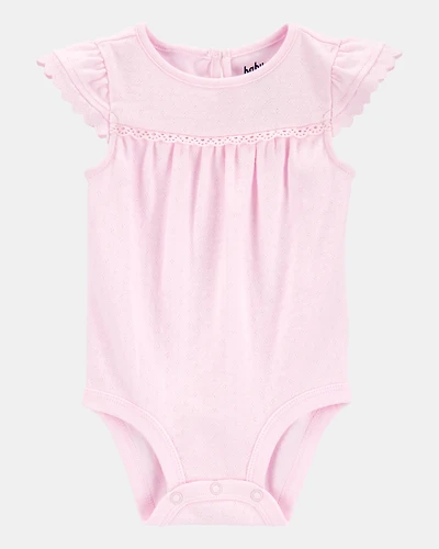 Baby Pointelle Short-Sleeve Bodysuit - Pink