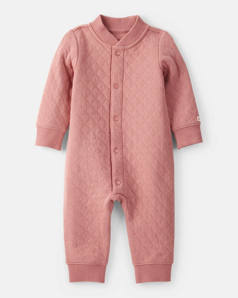 Baby Girl Quilted Long-Sleeve Jumpsuit - Pink