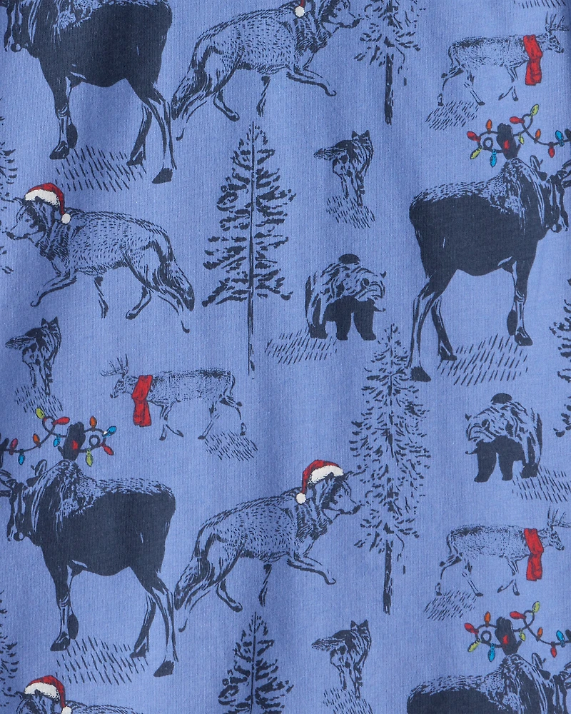Boys Reindeer Print Long-Sleeve Graphic Tee - Blue