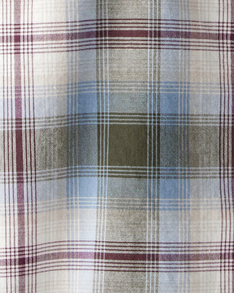 Boys Plaid Cotton Long-Sleeve Button-Down Shirt - Blue