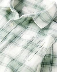 Kid Organic Cotton Herringbone Button-Front Shirt in Plaid
