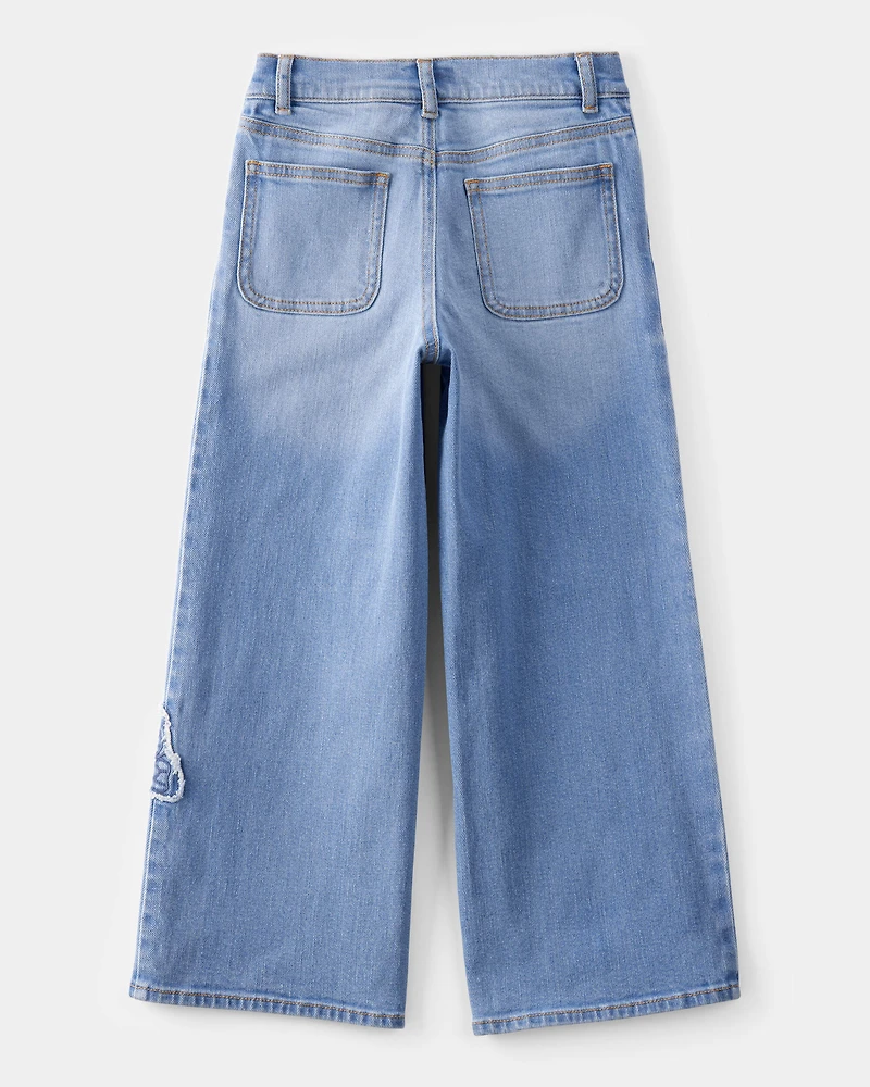 Girls Baggy Butterfly Embroidered Jeans - Breeze Wash