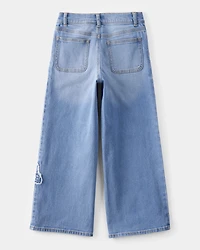 Girls Baggy Butterfly Embroidered Jeans - Breeze Wash