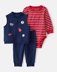 Baby 3-Piece Game Day Little Vest Set - Navy/Red