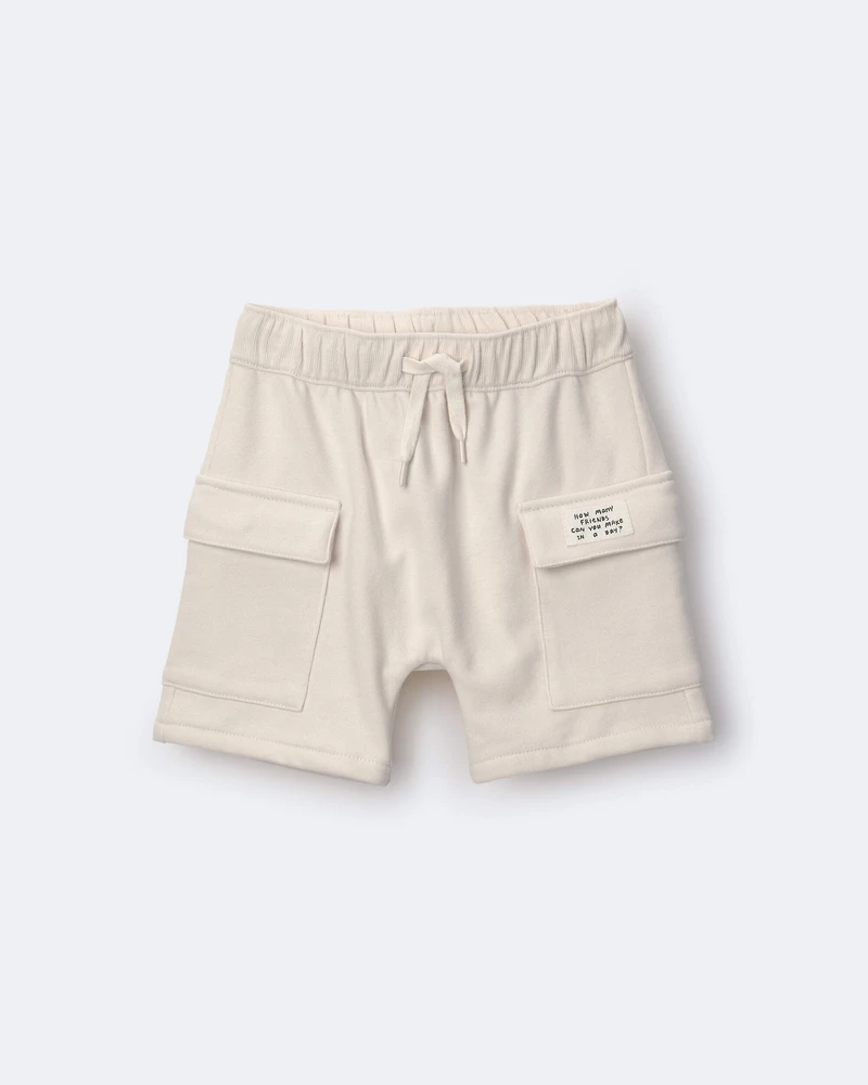 Toddler Boy French Terry Cargo Short with Pockets - Cream