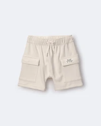 Toddler Boy French Terry Cargo Short with Pockets - Cream